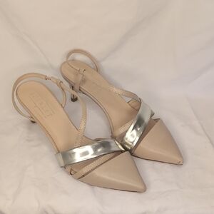 Stylish Beige and Silver Women's Heels